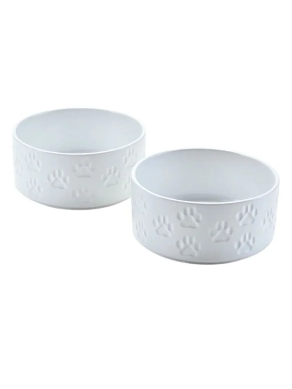 Ceramic Dog Bowls Set of 2 Embossed Paw Prints Anti-Slip 1.7 Cups Heavyweight